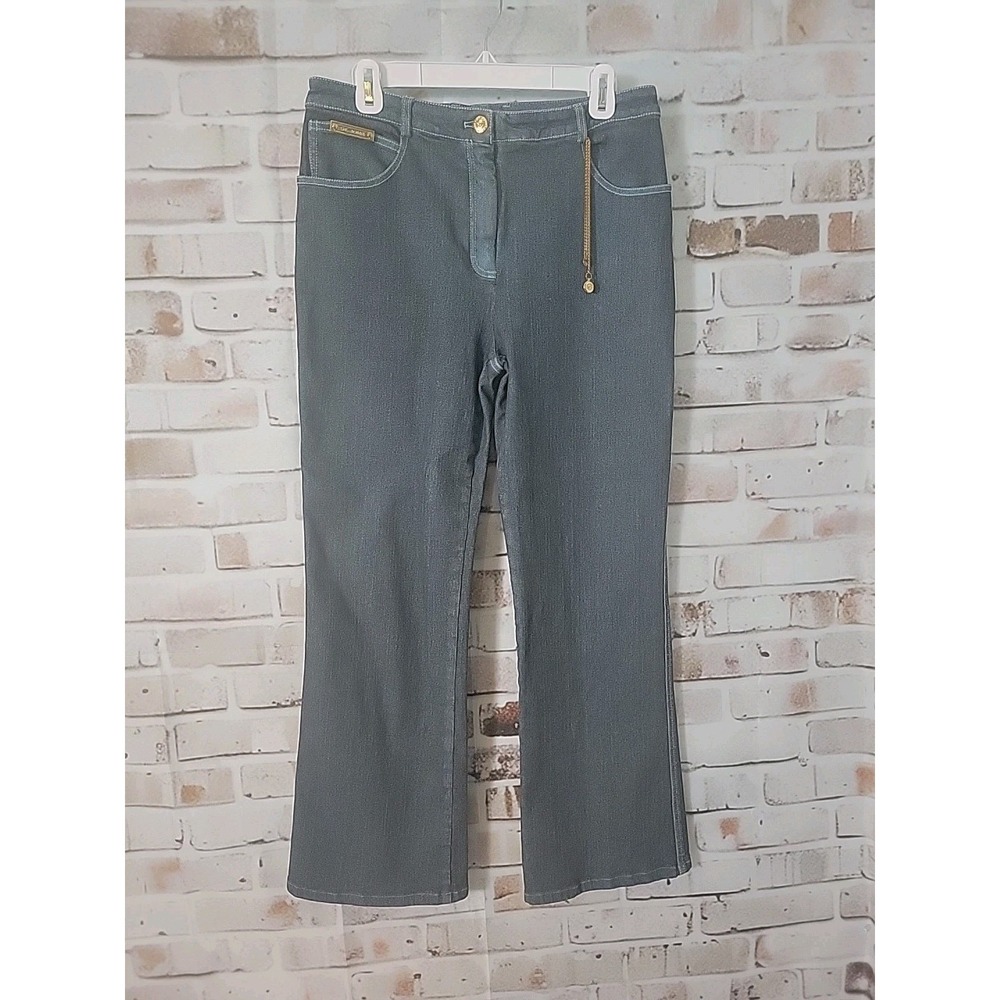 St. John Collection Marie Bootcut Jeans 10 Gold Chain Tassel Blue Washed